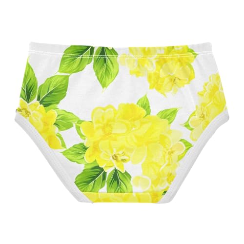 Cotton Girls Underwear Toddlers Yellow Flowers Green Leaves White Little Girl Panties Bright Undies Kids Briefs 2t2