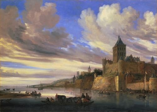 WYKUJMYTO De Célèbres Tableaux Abstrait Peinture Peinture Murale Nordique Vue sur la rivière de Nimègue avec le Valkhof par Van Ruysdael Impression Affiche Pour la Décoration de la Chambre 60x90cm