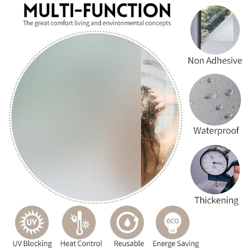 Image of KESPEN Window Privacy Film Frosted Glass Heat Control UV Blocking Privacy Window Film for Glass Windows Static Cling Non-Adhesive Door Coverings Decals for Bathroom Home Office, 35.4 Inch X 32.8 Feet