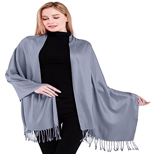 CJ Apparel Cadet Grey Blue Grey Gray Solid Color Tassels Design Nepalese Shawl Scarf Wrap Stole Throw Head Wrap Pashmina Hand Made in Nepal New2