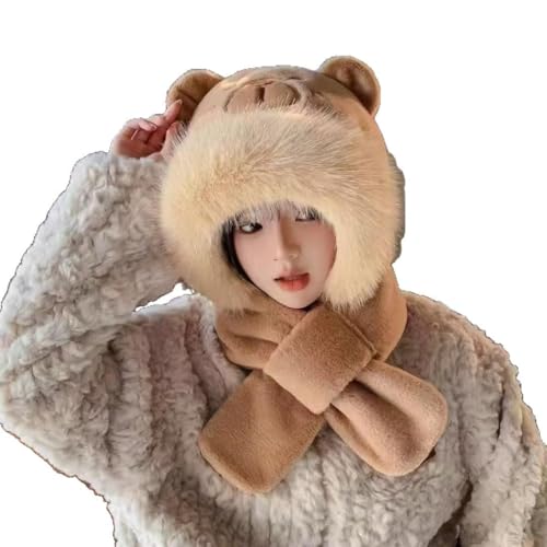 FCXVXCL 2-in-1 Capybara Mütze Schal, 2-in-1 Warm Plüsch Hut Schal, Wintermütze Plüschmützen Schals für Erwachsene Kinder, Radfahren Skaten Outdoor-Sportarten