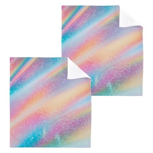 YANENDIE Pastel Holographic Pattern Washcloths Towels, Highly Absorbent and Soft Cotton Face Cloths, 2 Pack Quick Dry Wash Cloths - 12 X 12 Inches