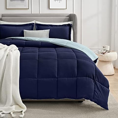 Homelike Moment Comforter Set California King Navy/Light Blue Cover