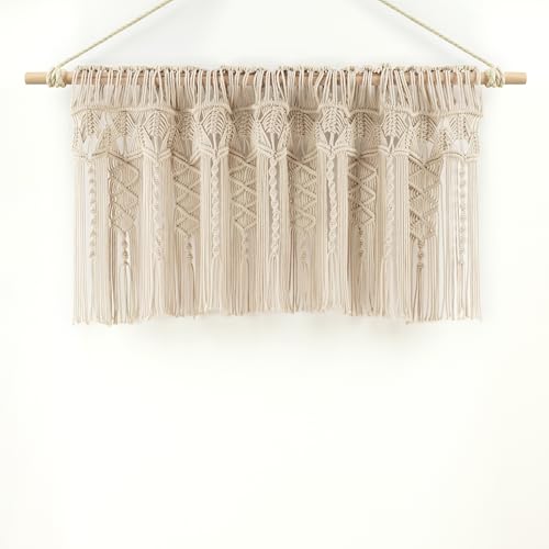 Cenefa de algodón de macramé bohemio de 127x50.8 cm neutro para cocina 8