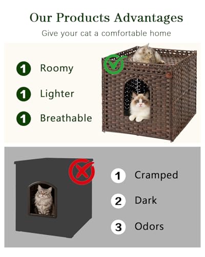 Image of SETVSON Cat Litter Box Enclosure, Large PE Rattan Side Table, Brown