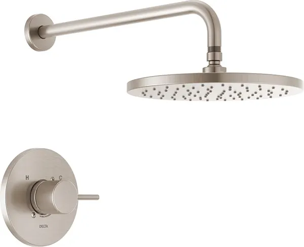 Delta Modern 14 Series Round Rain Shower Faucet Set, Brushed Nickel Shower Head and Handle Set, Valve Trim Kit, Spotshield Stainless T14269-SP-PP (Valve Not Included)