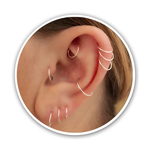 Hoop Lobe Earrings Two Silver Hoop Earrings - 925 Sterling Silver Hoop Earrings For Women 20 gauge lobe earring (Silver, 10mm 20 gauge / 1 pair) -  ALOME PIERCINGS