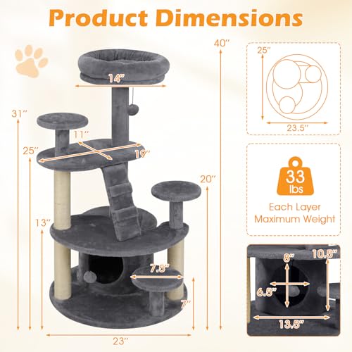 Árbol para gatos multi-niveles PETSITE 40 pulgadas, gris miniatura 3