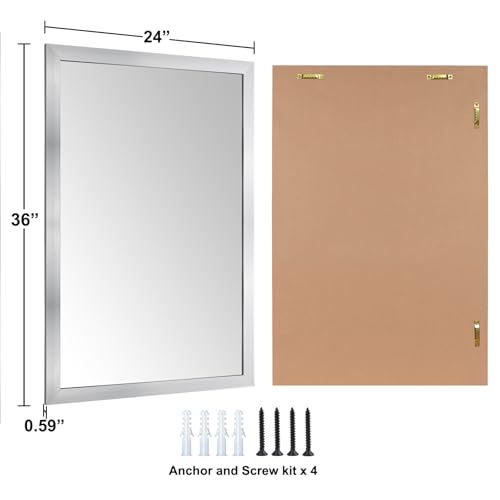 Image of Bathroom Mirror for Over Sink 36x24 Inch Rectangular Wall Mirror, Nickel