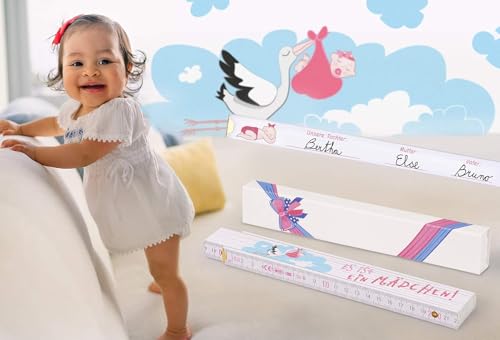 Metrie™ Kinder Wachstumszollstock |Zollstock/Zollstöcke - Gliedermaßstab | Maßstab - 2m - Natur Buche - Duplex Teilung, Hergestellt in der EU (Mädchen)