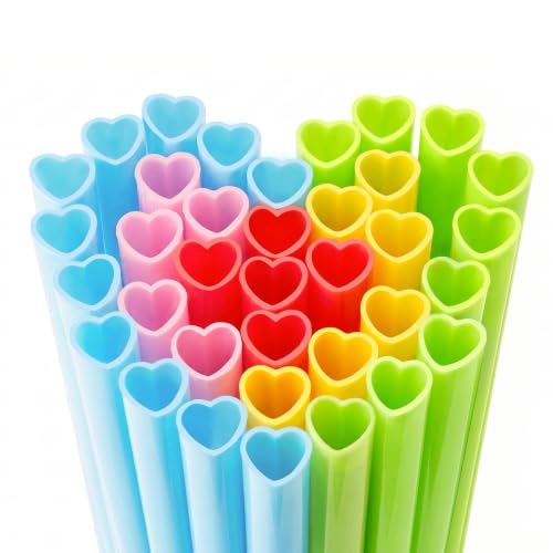 Image of 25pcs Heart Shaped Straws-Individually Wrapped Disposable Straw(Colorful)