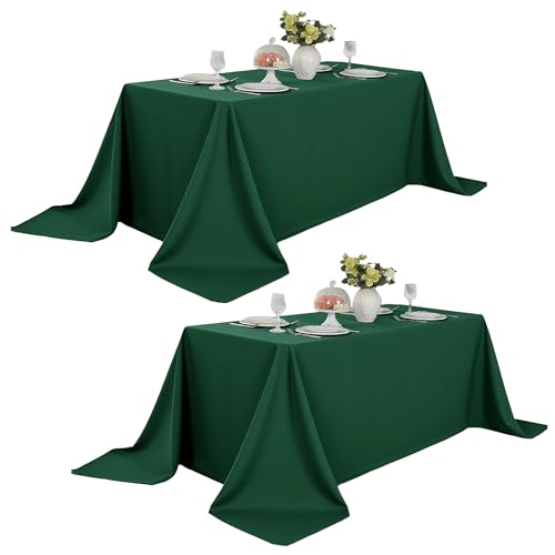 Image of 2-Pack 90x156 inch Blackish Green Table Cloths, Solid Stain and Wrinkle Resistant Oblong Tablecloth, Premium Plain Weave Polyester Fabric Rectangle Table Linen Covers for Hotel, Banquet