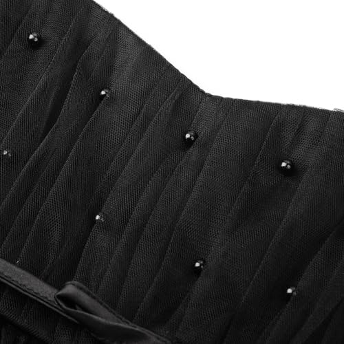 Uhnice Flower Girls Pearl Dress Toddler Tulle Dresses with Bow Shoulder Straps for Wedding Party4