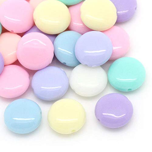 Acrylperlen, flach, rund, verschiedene Pastellfarben, 12 x 5 mm, mit 1 mm Loch, 600 Stück