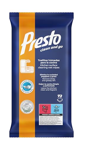 Presto Toallitas de limpieza para la cocina - Eliminan eficazmente la suciedad grasosa y pegajosa - Para limpiar gabinetes, campanas y grifos de cocina - No irritan las manos - 864 piezas. - 12x72