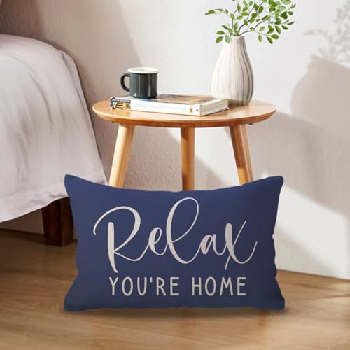 Home-Relax-Lumbar-Throw-Pillow-Covers-Farmhouse-Rustic-Welcome-Decorative-RectangularWaist-Pillowcases-12-x-20-Inch2Pack-Front-Porch-Decor-Cushion-Covers-Blue Home Relax Lumbar Throw Pillow Covers Farmhouse Rustic Welcome Decorative RectangularWaist Pillowcases 12 x 20 Inch2Pack Front Porch Decor Cushion Covers Blue