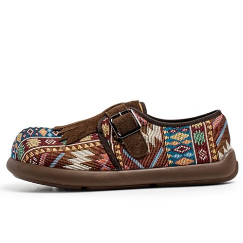 Retro Penny Loafers Mens Tribal Print Slip On Moccasins Bohemian Canvas with Fringe Buckle Strap Multicolor Pattern Comfort Walking Footwear Wide Shoes2