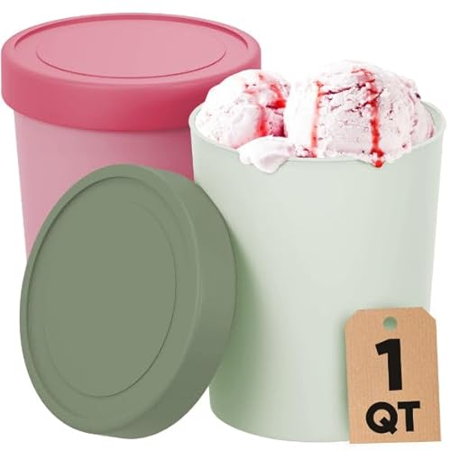 Starpack 'Freeze the Day' Ice Cream Storage Containers for Freezer (2 Pcs) - 1 Quart Ice Cream Containers for Homemade Ice Cream - Reusable Ice Cream Containers with Lids - Leak-Free Lids (Silicone)