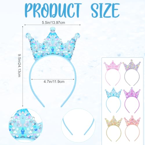 Larrel 6 Stück Pailletten Krone Stirnband, Bling Prinzessin Krone Haarreifen Glitzer Stirnbänder Süße Haarschmuck Krone Geburtstag Mädchen Haarreif Party Dekorationen für Geburtstag Weihnachten