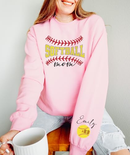 Custom Softball Mom Sweatshirt, Personalized Softball Team Player Name Number Sweater, Gift for Softball Mothers Multi3