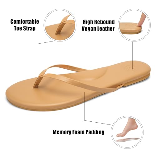 Image of INMINPIN Flat Flip Flops with Arch Support for Women - Memory Foam Flats Summer Sandals 2026 - Ultra Comfort Vegan Leather Thong Sandals Summer Beach Slide