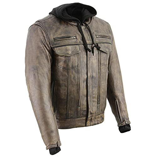 Image of Milwaukee Leather Men's Premium Leather Motorcycle Riders Vented Jacket with Removable Hoody Liner
