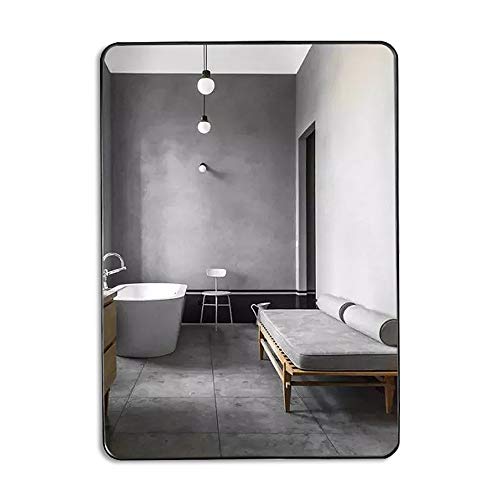 LOIGYUR Wall Mirror for Bathroom, 22x30 Inch Wall Mounted Mirror with Black Metal Frame & Rounded Corner for Horizontal or Vertical
