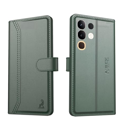 Image of AIBEX Compatible for Vivo Y31 Pro 5G / Vivo T4X 5G / iQOO Z10X 5G Flip Cover Leather Finish | Inside TPU with Card Pockets | Wallet Stand | Complete Protection Flip Case -Green