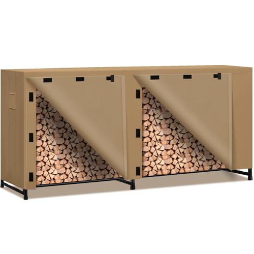 Fashlits 8ft Waterproof Firewood Rack Cover, Heavy Duty 600D Oxford Outdoor Storage Wood Rack Cover For Outdoor, Indoor, Patio(Cover Only, Rack Not Included)