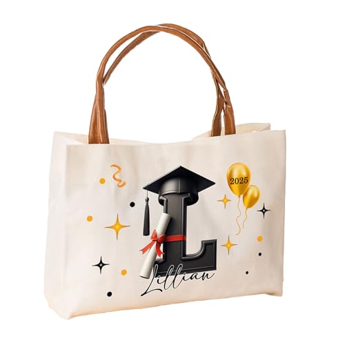 Bolsa tote de lona personalizada para graduación, con iniciales y nombre, ideal como regalo para graduados universitarios miniatura 1