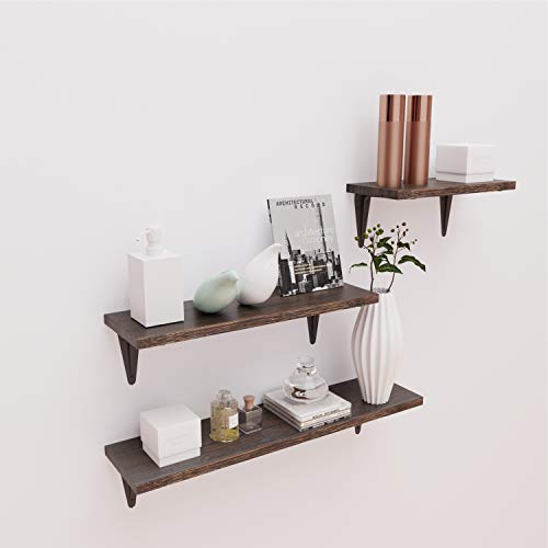Bameos Floating Shelves, Rustic Wood Bamboo Wall Storage Shelves, Wall Mounted Shelf Organizer Set Of 3 For Living Room, Bedroom, Kitchen, Bathroom, Office #TOP1