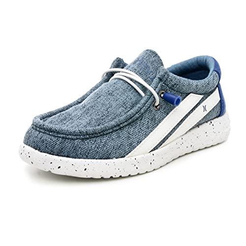 Hurley Melky Canvas Shoes - Elastic Lace Up Fashion Loafers For Boys & Girls - Classic Casual Canvas Shoes - Lightweight & Comfortable Loafers For All Day Wear Blue Multi #TOP14