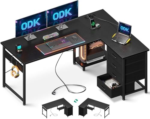 Mericonia Scrivania A Forma Di L, 167 Cm, Angolare Per Computer E Gaming, Con Ripiano Host E Ganci, Telaio In Acciaio, Marrone - 5