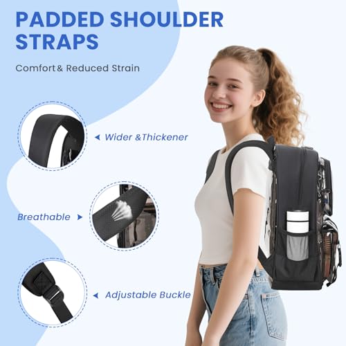 MUSEVOS Clear Backpack for School, Heavy Duty Clear Bookbag for Girls Boys Transparent Backpack with Badge Holder, Semi-Black by MUSEVOS - Used condition - Image 5