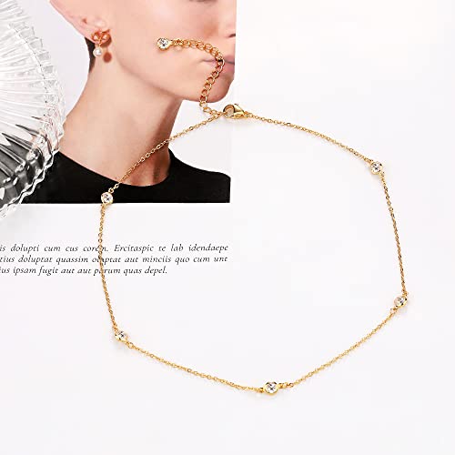 Image of Tewiky Dainty 14k Gold Plated /Silver Cubic Zirconia Necklaces for Women, Simple CZ Jewelry Necklaces Trendy Gifts