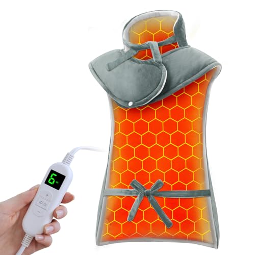 Ultralent Termoforo Elettrico per Schiena Collo e Spalle,60x108cm Termoforo Cervicale 6 Livelli di Calore, Spegnimento Automatico, Morbido Cotone Cristallino, Lavabile in Macchina-Grigio