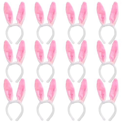 Max Fun 12PCS Easter Bunny Ears Headbands Plush Easter Rabbit Ear Hairband for Holiday Kid's Easter Birthday Halloween Party Favors