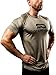 Produktbild Satire Gym Shirt Herren Sportshirt Kurzarm atmungsaktiv | Funktionsshirt | Bodybuildung T-Shirt als Activewear & Sportbekleidung Männer für Crossfit, MMA, Laufen (Khaki Meliert, L)