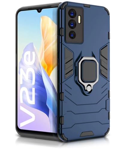 Image of WOW IMAGINE Shock Proof Back Case Mobile Cover for Vivo V23E 5G | for Vivo Y75 4G (Tough Armor | Hybrid PC + TPU | Full Protection with Ring Holder & in-Built Kickstand | Blue)