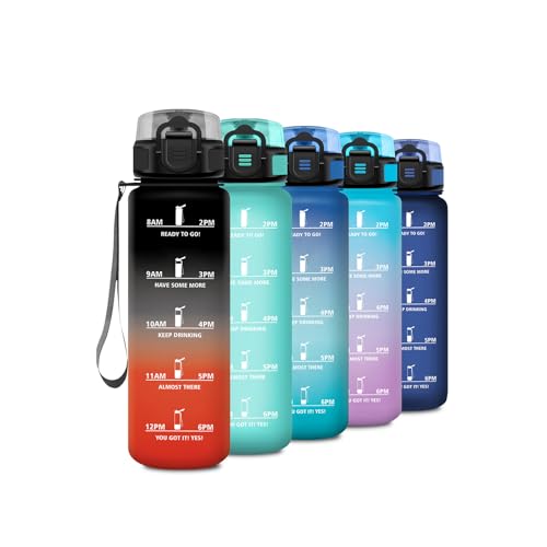 Trinkflasche 500ml, Wasserflasche Kohlensäure Geeignet, Sport Trinkflasche mit Zeitmarkierung, Auslaufsicher Wasserflasche mit filter, Einhandöffnung, Perfekt für Camping, Kinder, Büro, Laufen