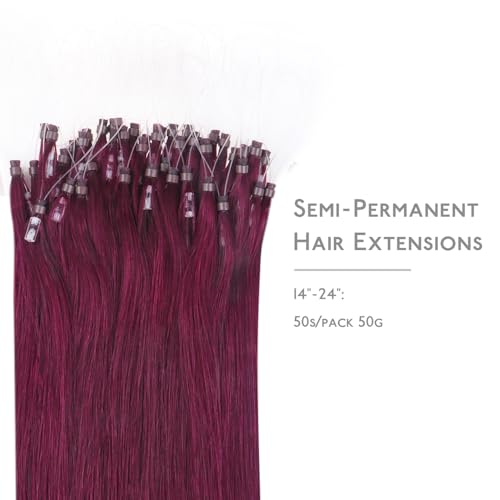 Image of WENNALIFE Microlink Hair Extensions Human Hair, 50g 50s 24 Inch Light Burgundy Remy Hair Microbead Micro Link Microloop Microring Invisible Straight Natural Fusion Installation