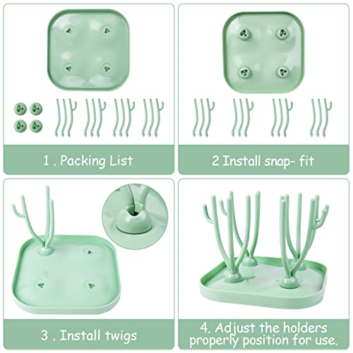 Vicloon Trockenständer Babyflaschen,Trockenständer für Babyflaschen mit Abtropfschale,BPA frei Babyflaschen Zubehör zum Trocknen von Babyflaschensaugern - Grün