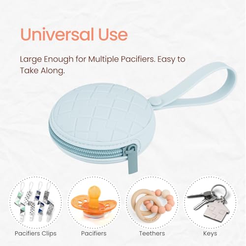 Image of 2 Pack Silicone Pacifier Holder Case, Baby Pacifier Holder Pouch for Newborn, Boys and Girls, Portable Silicone Pacifier Bags (Delicacy+Sea Blue)