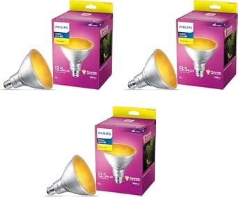 PHILIPS LED 90W PAR38 Pack of 3 Outdoor Yellow Party (3000K) (13.5W = 90W) Non-Flicker Bulbs