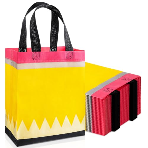 Threlaco 60 Pcs Pencil Gift Bags Bulk for Teacher Day Gift, 10 x 8 x 4 Inch