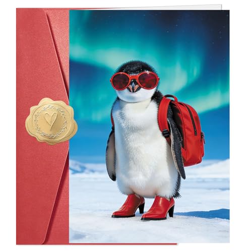 Funny Penguin Birthday Card for Women,Penguin Humorous Greeting Card, Cute Birthday Card for Her, Sister, Best Friend, Wife, Blank Inside with Red Envelope