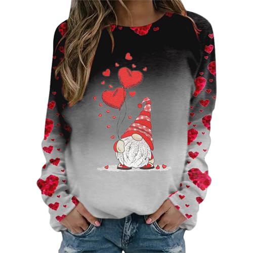 Sweat-shirt Saint-Valentin femme gris en taille M, pull ample à col rond et manches longues