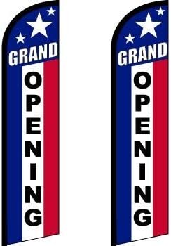 Grand Opening Flags Pack of 2 (Mount and Poles are Not Included) | 2.5 ft by 11.5 ft Advertising Grand Opening Flags | Weatherproof Polyester Grand Opening Signs For Business | Outdoor Signs