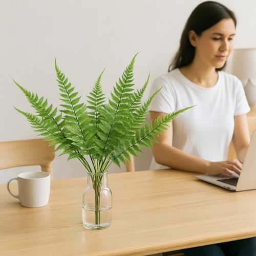 Image of SATYAM KRAFT Polyvinyl Chloride 1 Pcs Artificial Flower Fern Bunch Leaves,Faux Green Plant for Home,Balcony,Office,Bedroom,Living Room,Table,Wedding Decorations,(Without Vase)(Pack of 1)(Green)