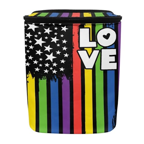 Image of Colorful LGBT Flag Hanging Car Trash Bin for Vehicle SUV Truck,Leak Proof Vehicle Garbage Can with Lid,Washable and Adjustable Strap Trash Can for Back Seat /Console Armrest